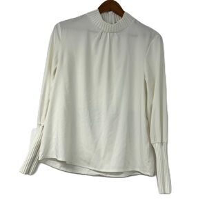 Tweed woman’s ivory classic business casual dress shirt large sweater cuffs fun